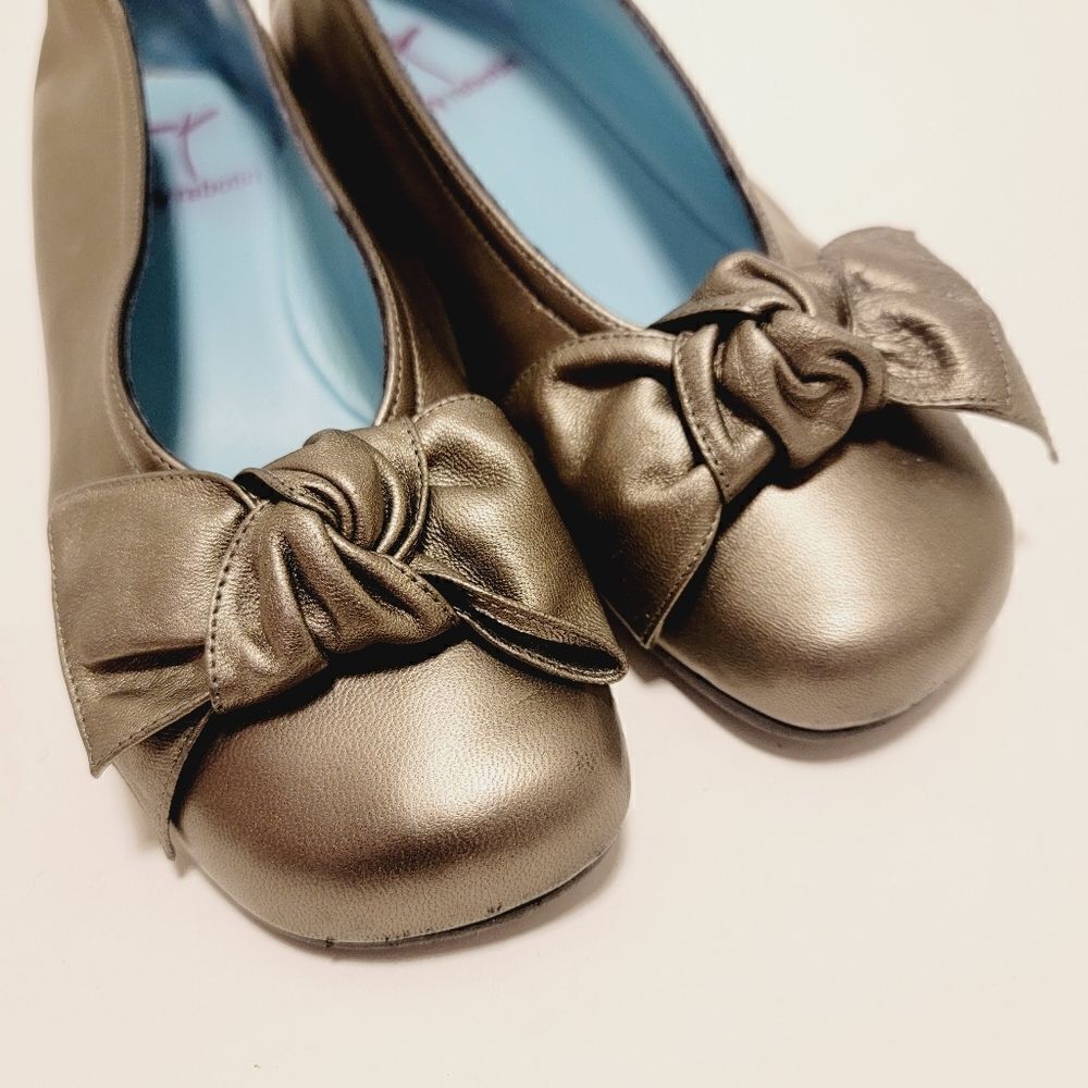 THIERRY RABOTIN CECILIA BALLERINA BOW SQUARE TOE HIDDEN WEDGE Size 7 Size 37.5